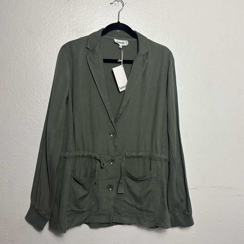 Splendid Soleil Jacket with self tie waist Soft Vintage Olive Green Medium NWT - Picture 6 of 12